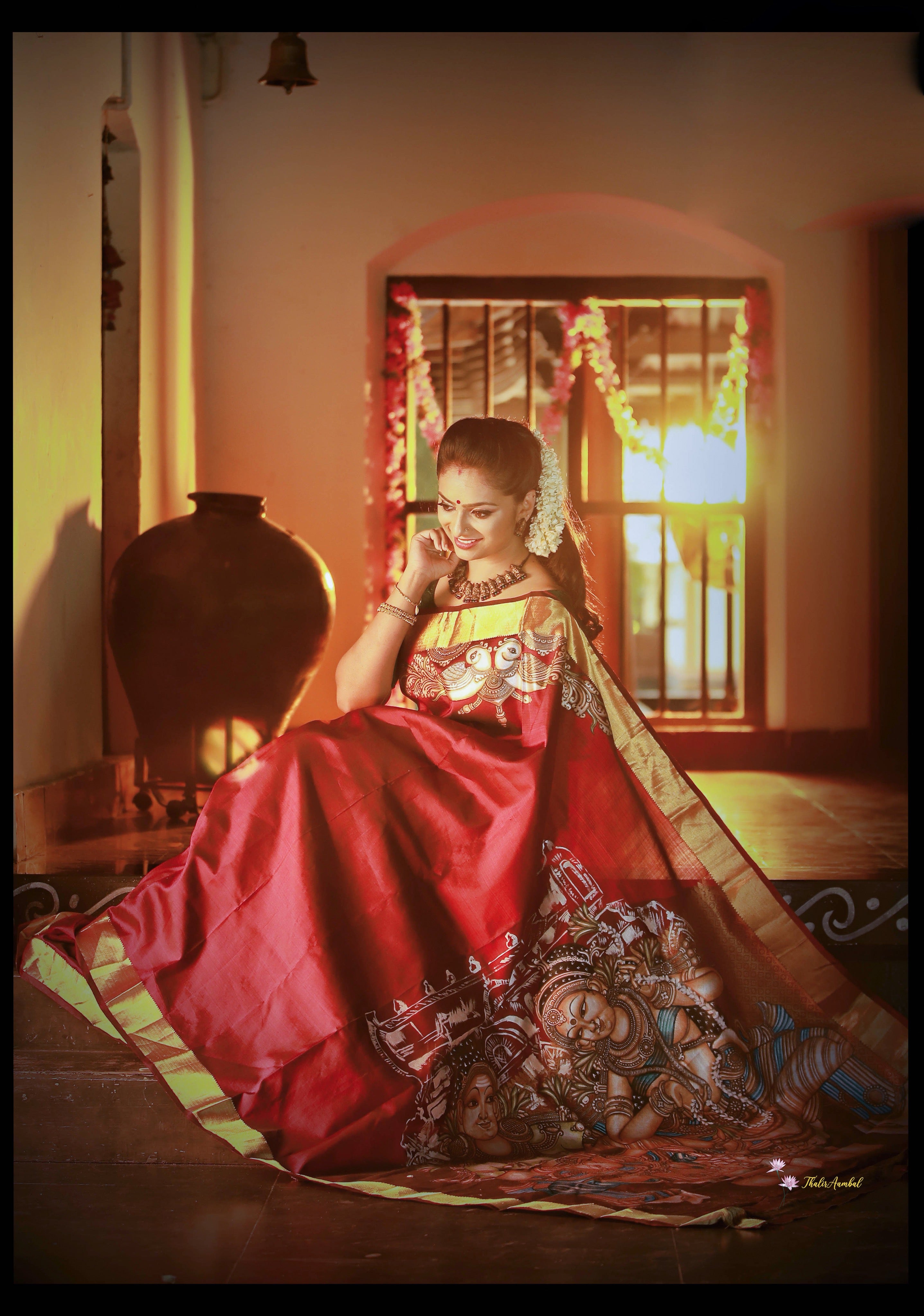Sivaparvathi The Celestial wedding-Hand-painted Kanchipuram Silk saree– ThalirAambal