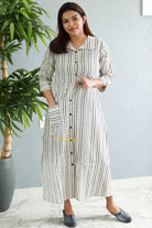 A-line Shirt top Balck & Blue lines pure cotton