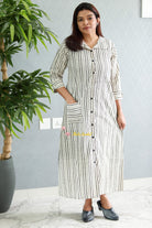A-line Shirt top Balck & Blue lines pure cotton front Full view