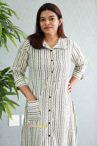 A-line Shirt top Balck & Blue lines pure cotton front view