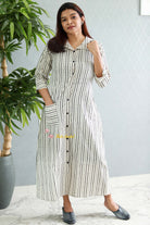 A-line Shirt top Balck & Blue lines pure cotton long view