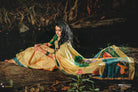 Bodhi Tree and budha: Hand-painted Pure Silk saree model wearing pallu view1–– ThalirAambal 