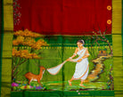  Damayanthi and deer -Hand-painted silk cotton saree Red– ThalirAambal