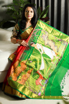  Damayanthi and deer -Hand-painted silk cotton saree Red pallu– ThalirAambal