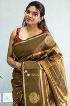 Handwoven Pure silk saree in antique copper shade – ThalirAambal