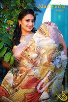 Kurukshetra: Hand-painted Kanchipuram silk saree - Anuhasan wearing closeup– ThalirAambal