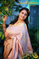 Kurukshetra: Hand-painted Kanchipuram silk saree - Anuhasan wearing front view– ThalirAambal
