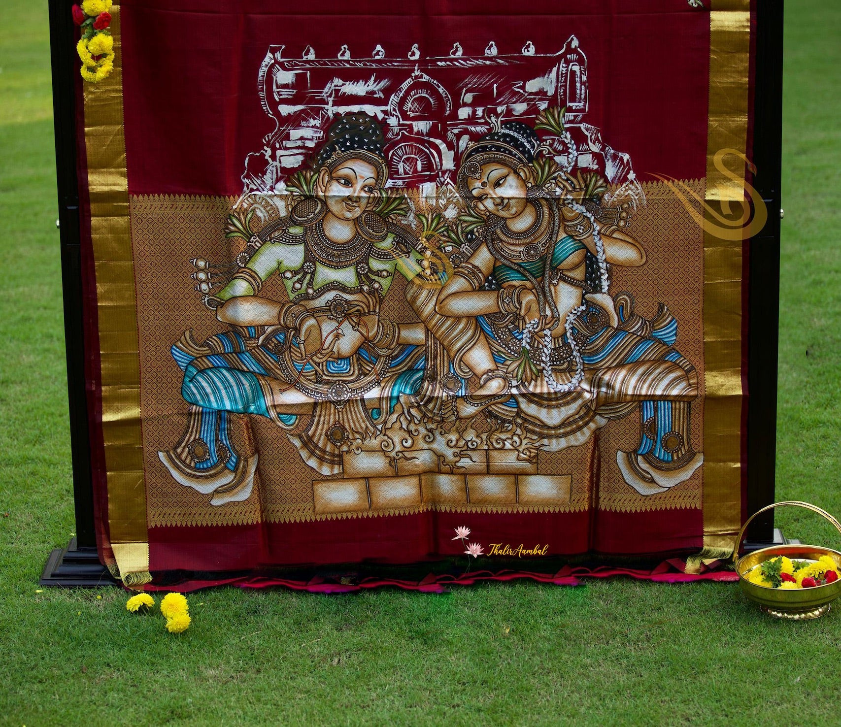 Sivaparvathi The Celestial wedding-Hand-painted Kanchipuram Silk sareepallu– ThalirAambal